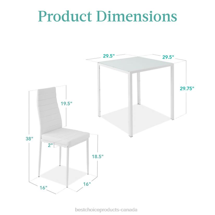 4LT2673 White Best Choice Products 3-Piece Dining Table Set w/ Glass Top, Leather Chairs