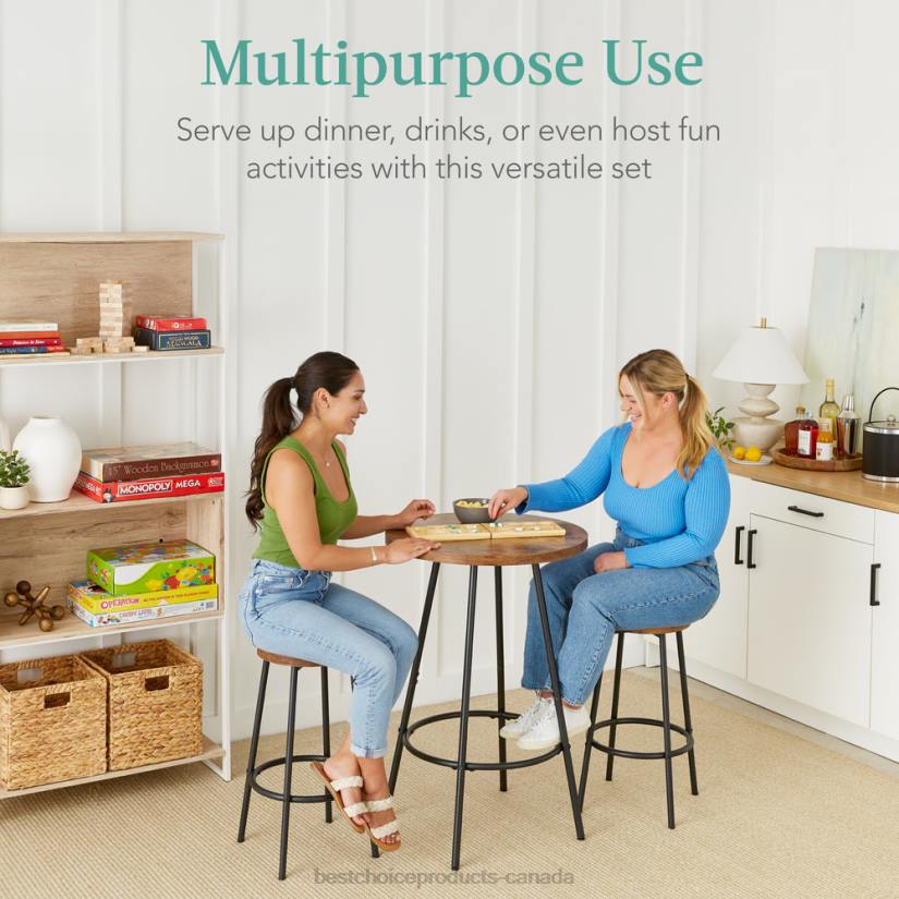 4LT2675 Medium Brown Best Choice Products 3-Piece Bistro Set Modern Round Counter Height Dining Set w/ 2 Stools