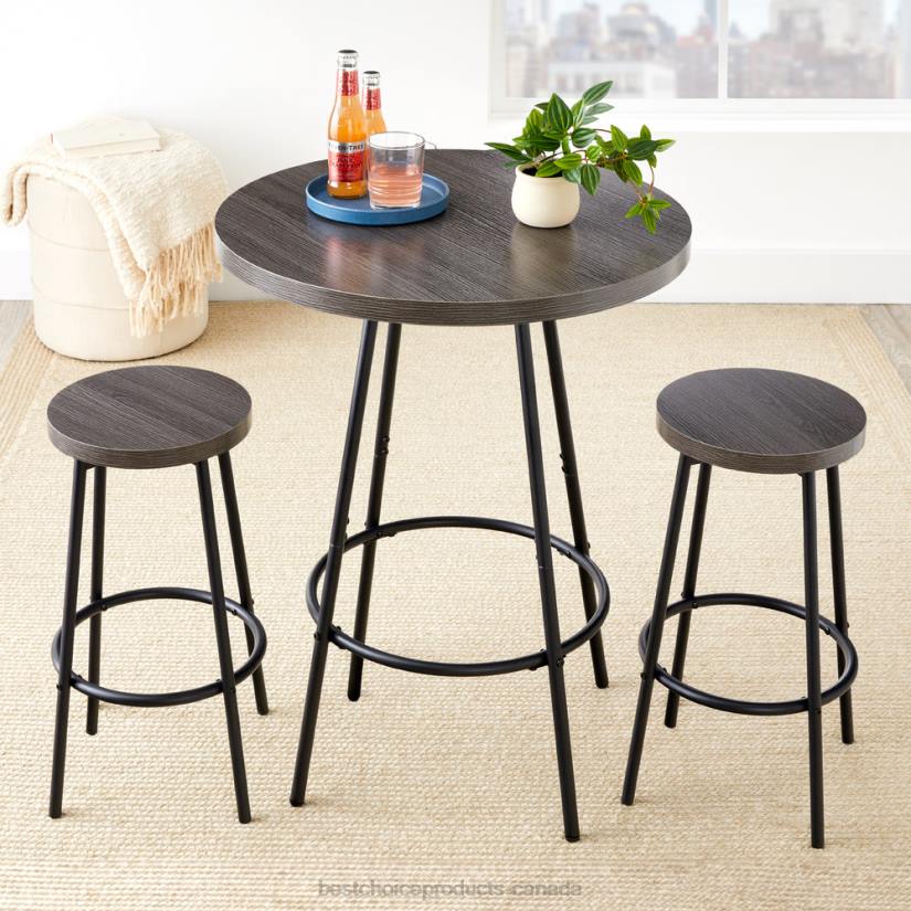4LT2676 Dark Gray Best Choice Products 3-Piece Bistro Set Modern Round Counter Height Dining Set w/ 2 Stools