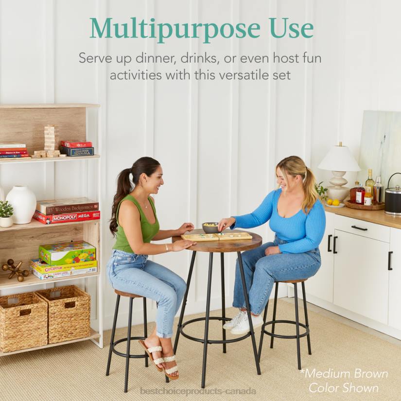 4LT2677 Black Best Choice Products 3-Piece Bistro Set Modern Round Counter Height Dining Set w/ 2 Stools