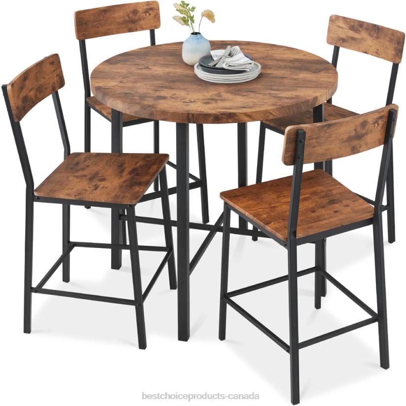 4LT2688 Brown Best Choice Products 5-Piece Modern Round Counter Height Dining Set w/ 4 Chairs