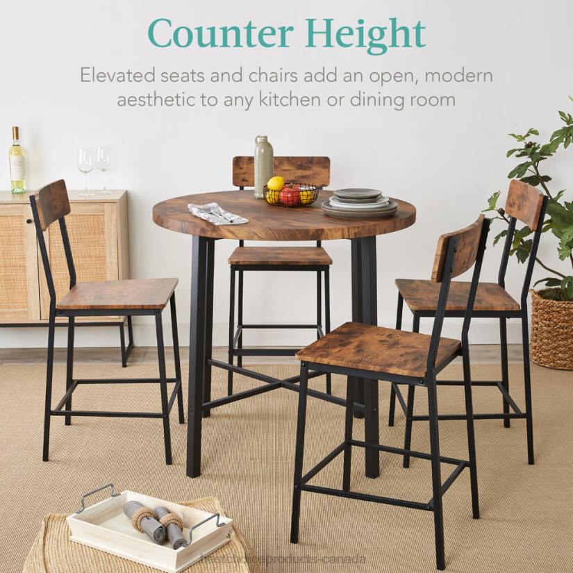 4LT2688 Brown Best Choice Products 5-Piece Modern Round Counter Height Dining Set w/ 4 Chairs