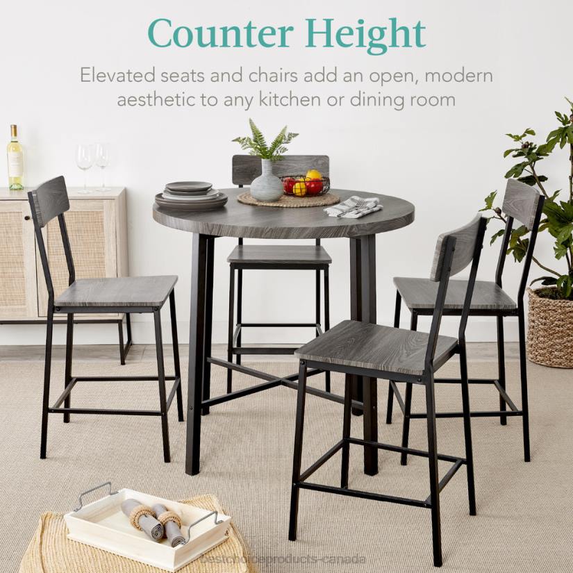 4LT2689 Gray Best Choice Products 5-Piece Modern Round Counter Height Dining Set w/ 4 Chairs