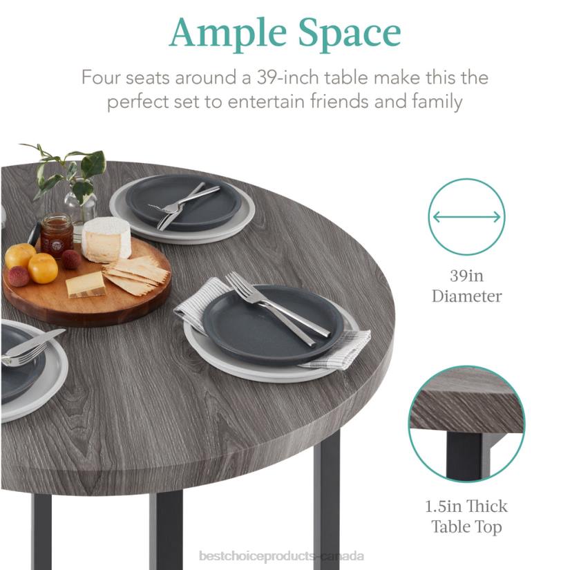 4LT2689 Gray Best Choice Products 5-Piece Modern Round Counter Height Dining Set w/ 4 Chairs