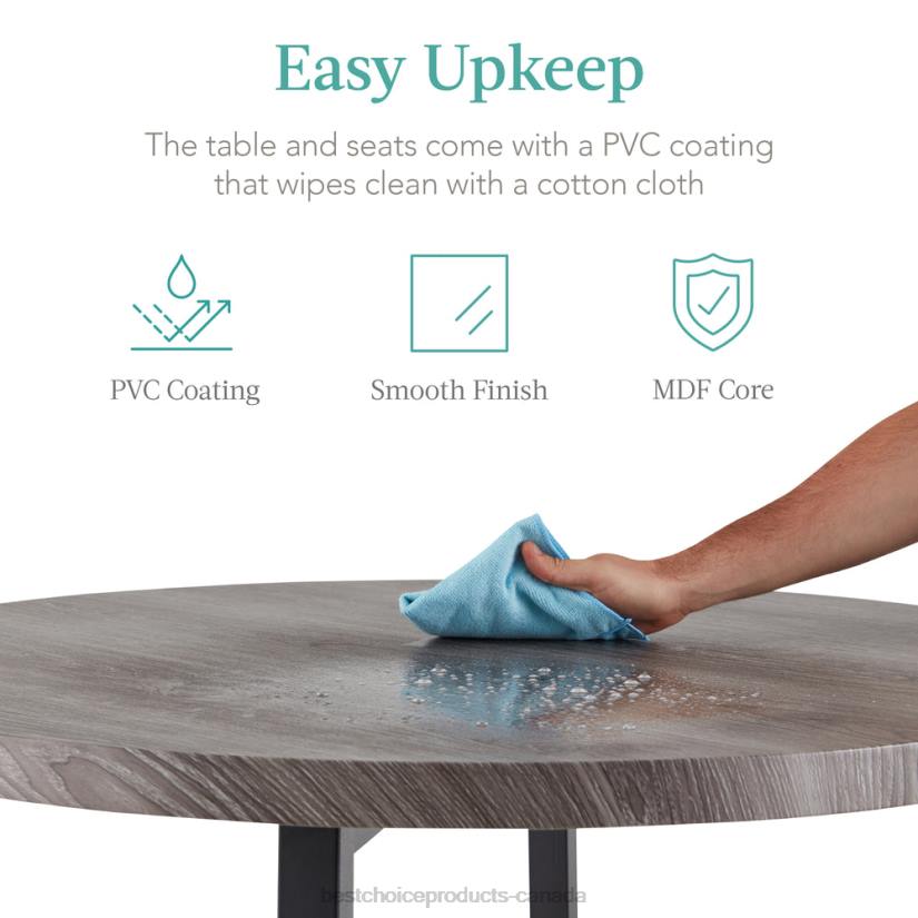 4LT2689 Gray Best Choice Products 5-Piece Modern Round Counter Height Dining Set w/ 4 Chairs