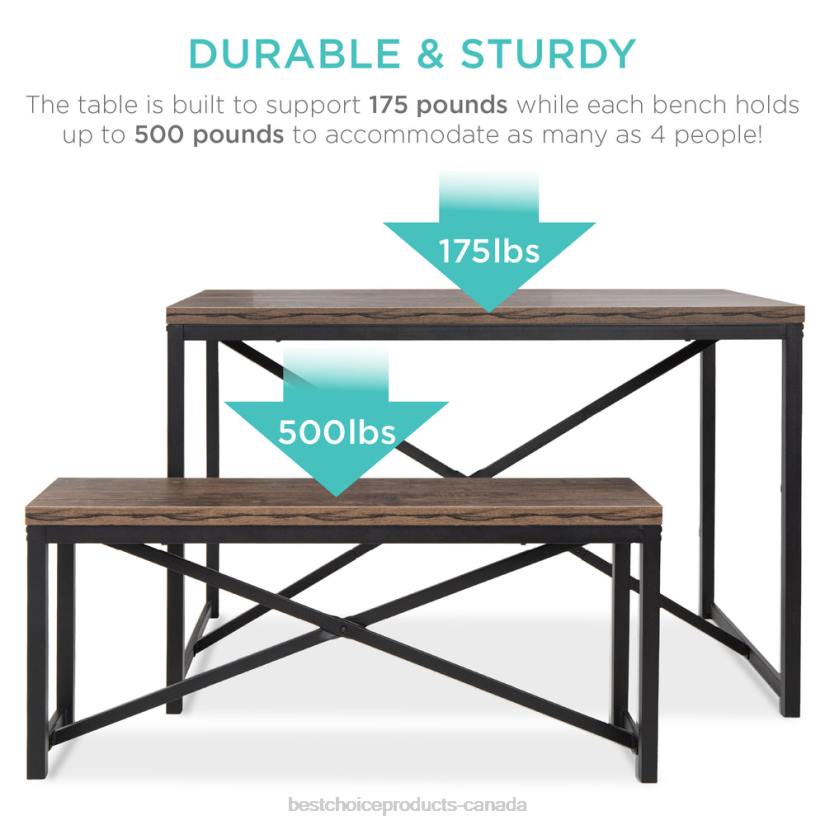 4LT2715 Brown/Black Best Choice Products 3-Piece Bench Style Dining Furniture Set w/ 2 Benches, Table