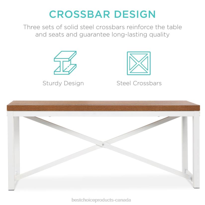 4LT2716 Brown/White Best Choice Products 3-Piece Bench Style Dining Furniture Set w/ 2 Benches, Table