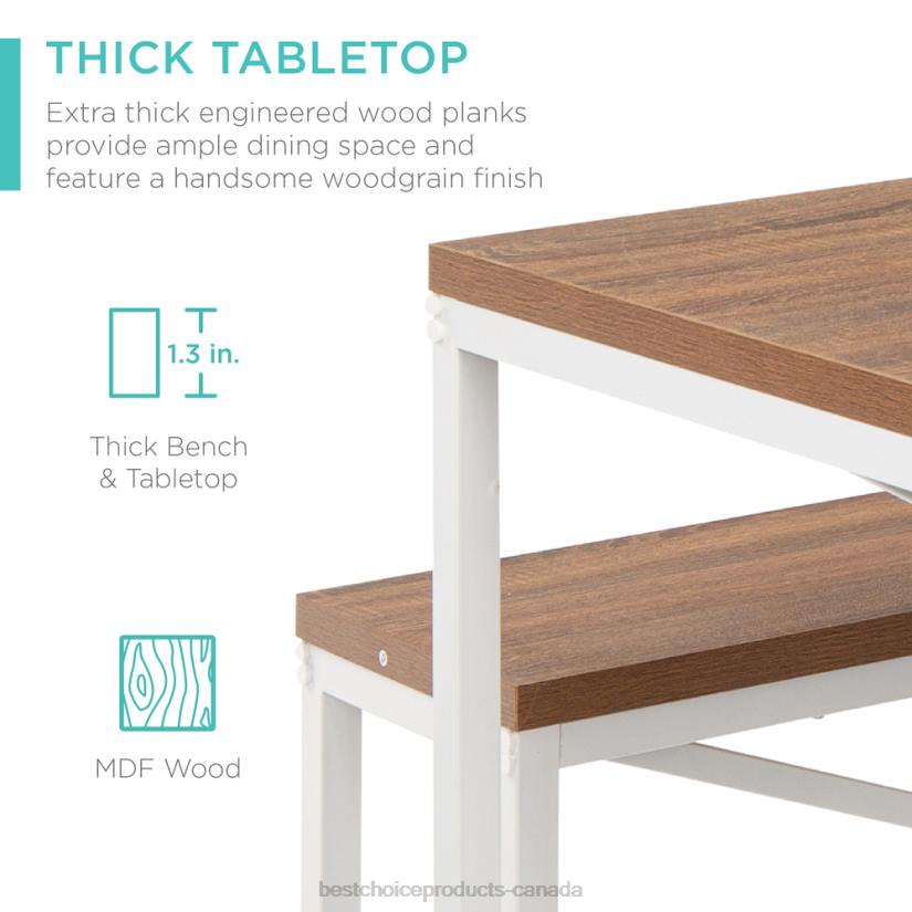 4LT2716 Brown/White Best Choice Products 3-Piece Bench Style Dining Furniture Set w/ 2 Benches, Table