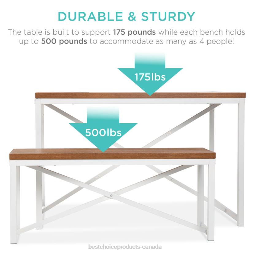 4LT2716 Brown/White Best Choice Products 3-Piece Bench Style Dining Furniture Set w/ 2 Benches, Table