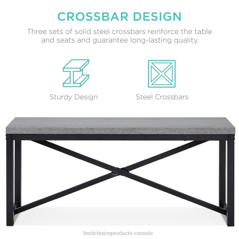 4LT2717 Gray/Black Best Choice Products 3-Piece Bench Style Dining Furniture Set w/ 2 Benches, Table