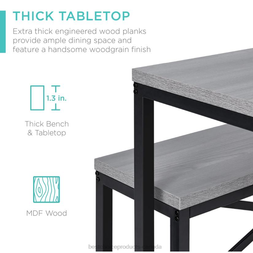 4LT2717 Gray/Black Best Choice Products 3-Piece Bench Style Dining Furniture Set w/ 2 Benches, Table