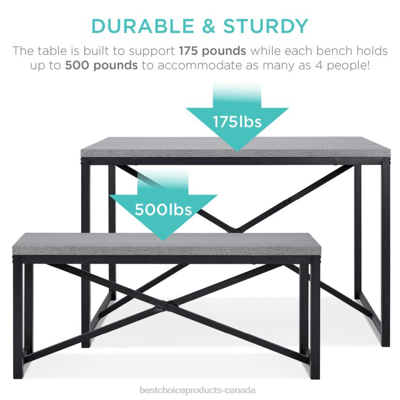 4LT2717 Gray/Black Best Choice Products 3-Piece Bench Style Dining Furniture Set w/ 2 Benches, Table