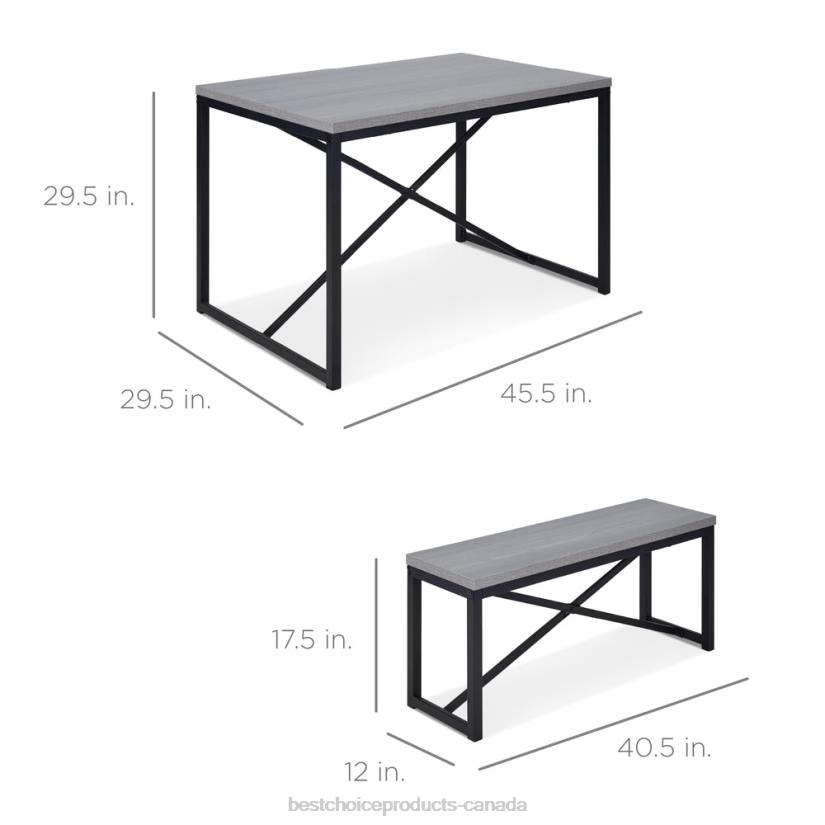 4LT2717 Gray/Black Best Choice Products 3-Piece Bench Style Dining Furniture Set w/ 2 Benches, Table