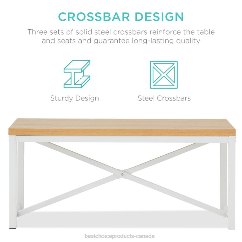 4LT2719 Oak/White Best Choice Products 3-Piece Bench Style Dining Furniture Set w/ 2 Benches, Table