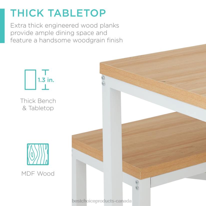 4LT2719 Oak/White Best Choice Products 3-Piece Bench Style Dining Furniture Set w/ 2 Benches, Table