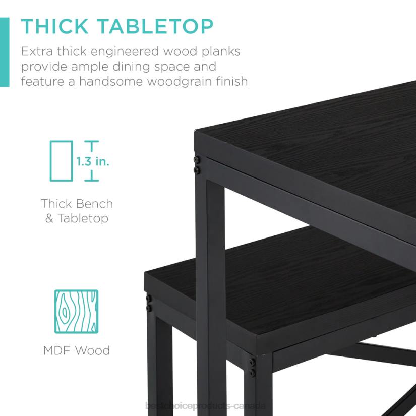 4LT2720 Black Best Choice Products 3-Piece Bench Style Dining Furniture Set w/ 2 Benches, Table
