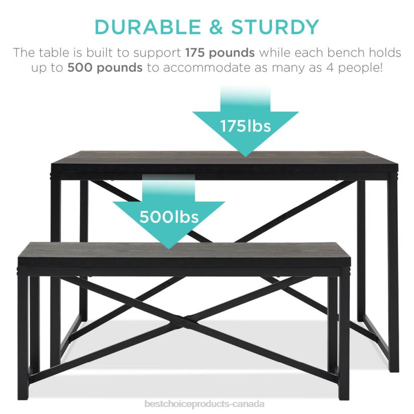 4LT2720 Black Best Choice Products 3-Piece Bench Style Dining Furniture Set w/ 2 Benches, Table