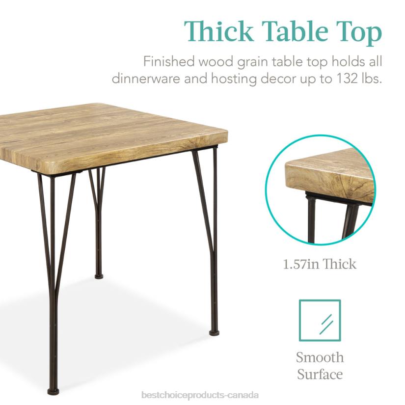 4LT2726 Brown Best Choice Products 3-Piece Metal Wood Square Dining Table Furniture Set w/ 2 Chairs