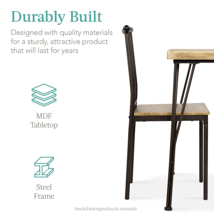 4LT2726 Brown Best Choice Products 3-Piece Metal Wood Square Dining Table Furniture Set w/ 2 Chairs