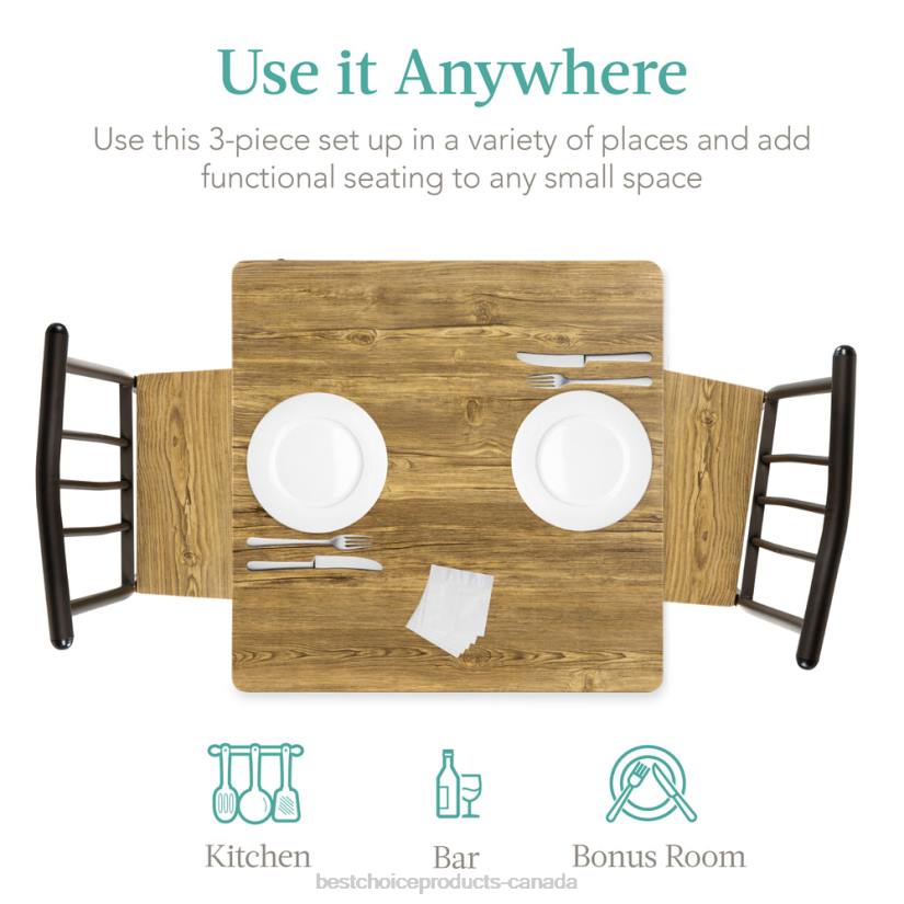 4LT2726 Brown Best Choice Products 3-Piece Metal Wood Square Dining Table Furniture Set w/ 2 Chairs