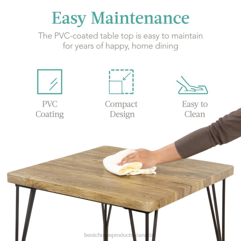 4LT2726 Brown Best Choice Products 3-Piece Metal Wood Square Dining Table Furniture Set w/ 2 Chairs