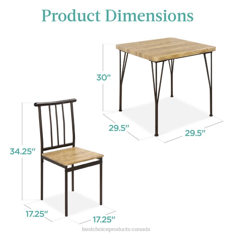 4LT2726 Brown Best Choice Products 3-Piece Metal Wood Square Dining Table Furniture Set w/ 2 Chairs