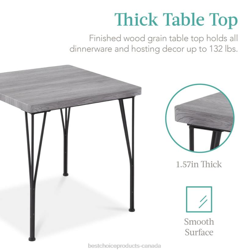 4LT2727 Gray Best Choice Products 3-Piece Metal Wood Square Dining Table Furniture Set w/ 2 Chairs