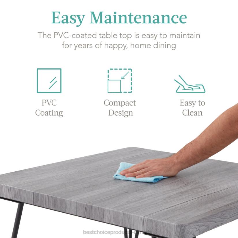 4LT2727 Gray Best Choice Products 3-Piece Metal Wood Square Dining Table Furniture Set w/ 2 Chairs