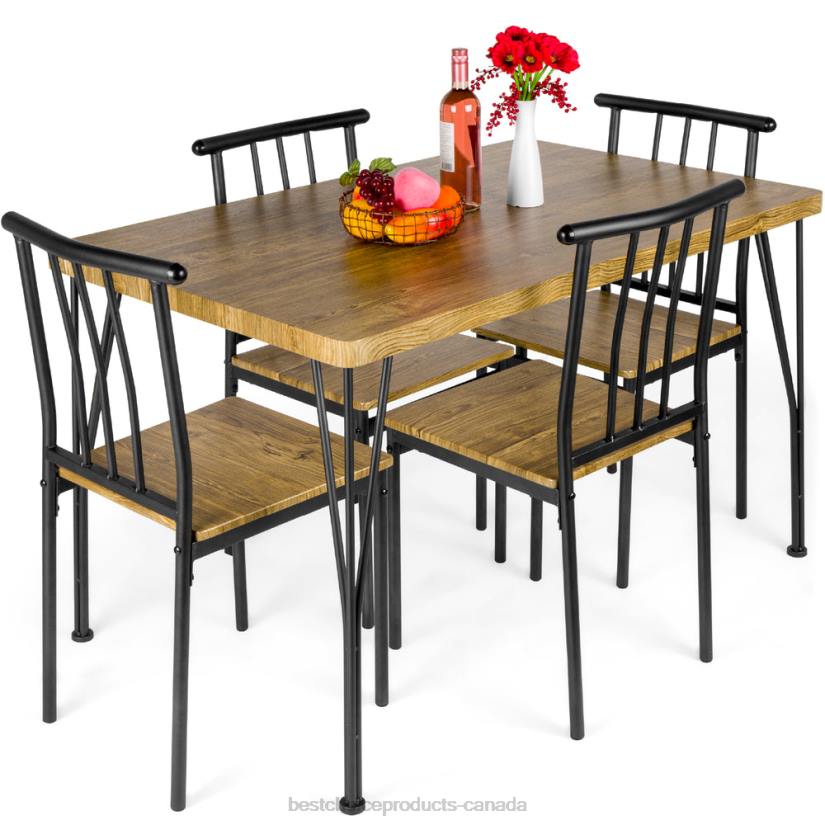 4LT2741 Brown Best Choice Products 5-Piece Modern Metal and Wood Dining Table Furniture Set w/ 4 Chairs