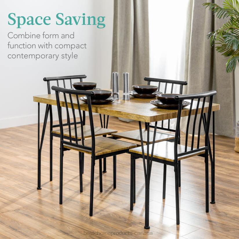 4LT2741 Brown Best Choice Products 5-Piece Modern Metal and Wood Dining Table Furniture Set w/ 4 Chairs
