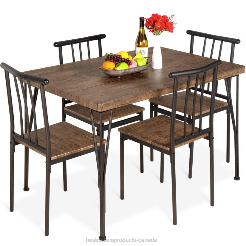 4LT2742 Drift Brown Best Choice Products 5-Piece Modern Metal and Wood Dining Table Furniture Set w/ 4 Chairs