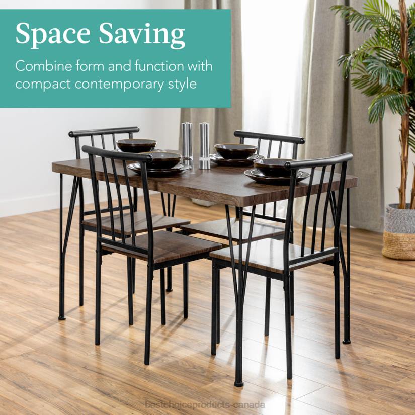 4LT2742 Drift Brown Best Choice Products 5-Piece Modern Metal and Wood Dining Table Furniture Set w/ 4 Chairs