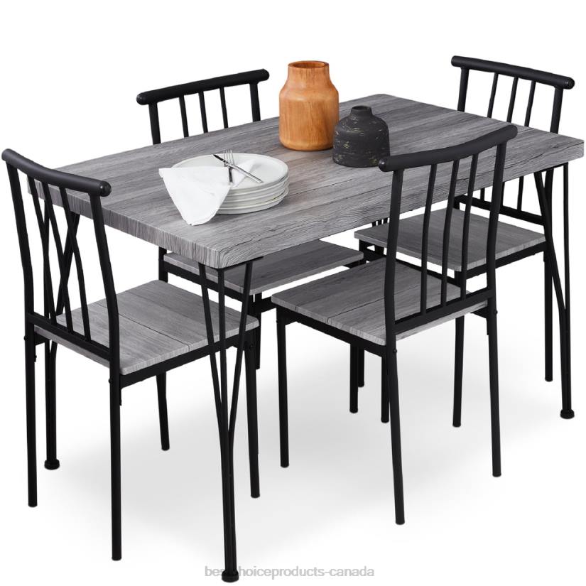4LT2743 Gray Best Choice Products 5-Piece Modern Metal and Wood Dining Table Furniture Set w/ 4 Chairs
