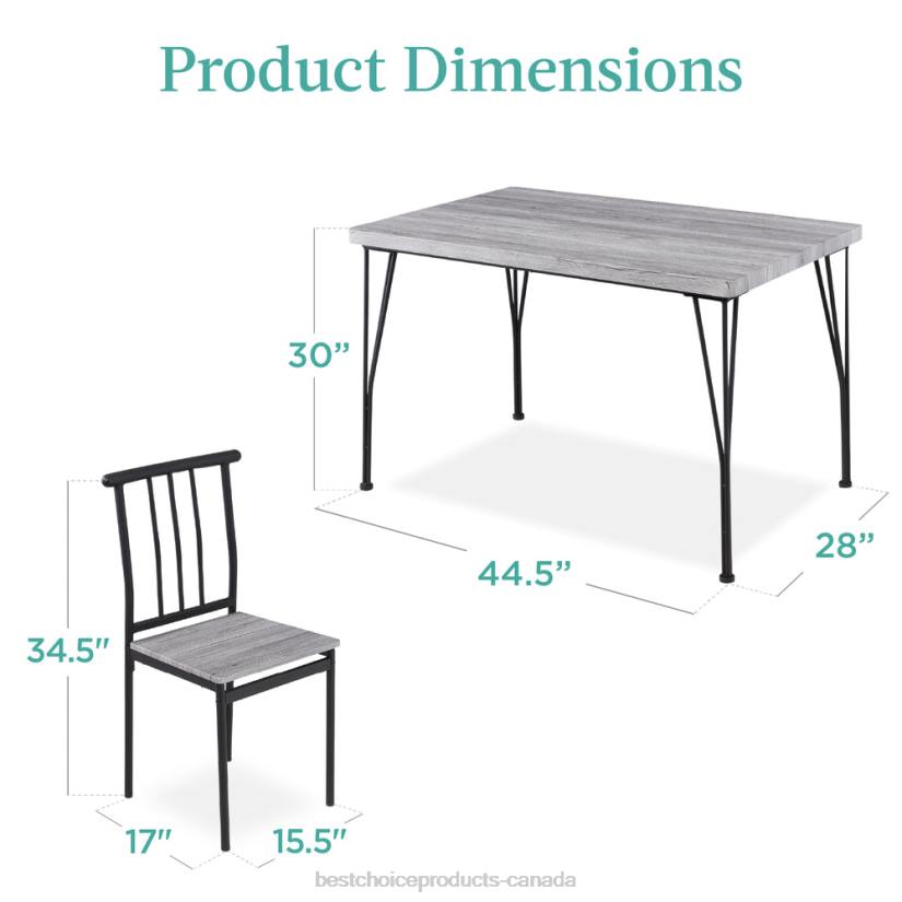 4LT2743 Gray Best Choice Products 5-Piece Modern Metal and Wood Dining Table Furniture Set w/ 4 Chairs