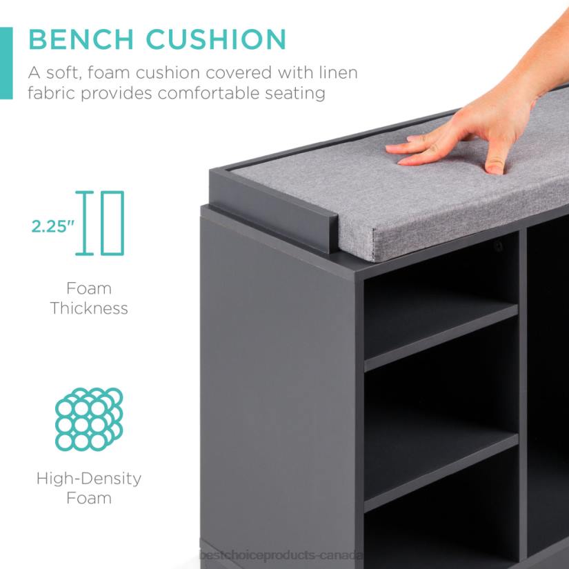 4LT21185 Gray Best Choice Products Shoe Storage Rack Bench w/ Padded Seat, 10 Cubbies
