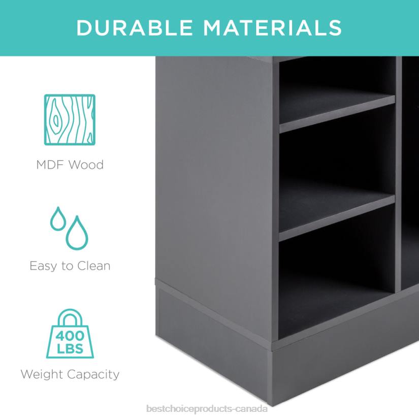 4LT21185 Gray Best Choice Products Shoe Storage Rack Bench w/ Padded Seat, 10 Cubbies