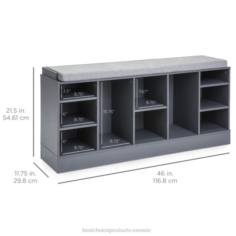 4LT21185 Gray Best Choice Products Shoe Storage Rack Bench w/ Padded Seat, 10 Cubbies