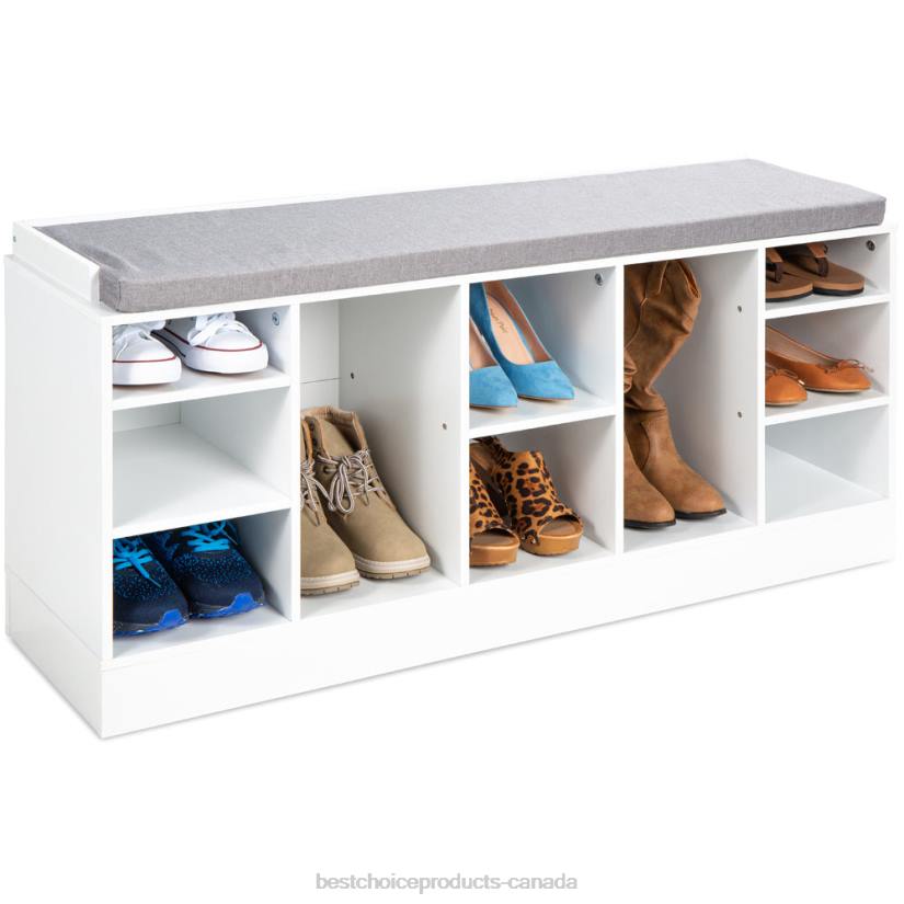4LT21186 White Best Choice Products Shoe Storage Rack Bench w/ Padded Seat, 10 Cubbies