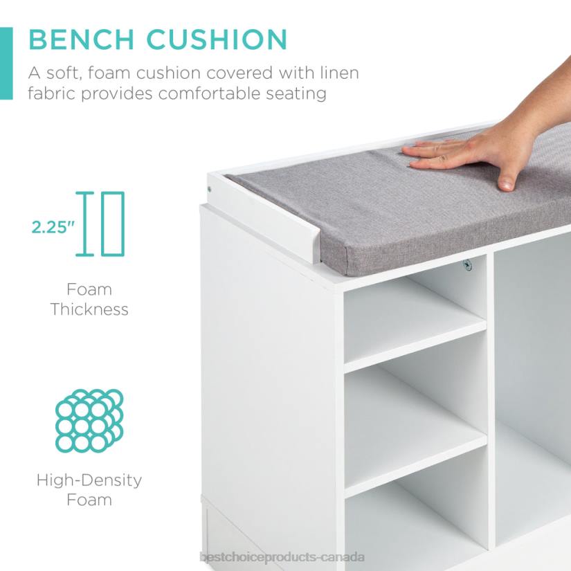 4LT21186 White Best Choice Products Shoe Storage Rack Bench w/ Padded Seat, 10 Cubbies