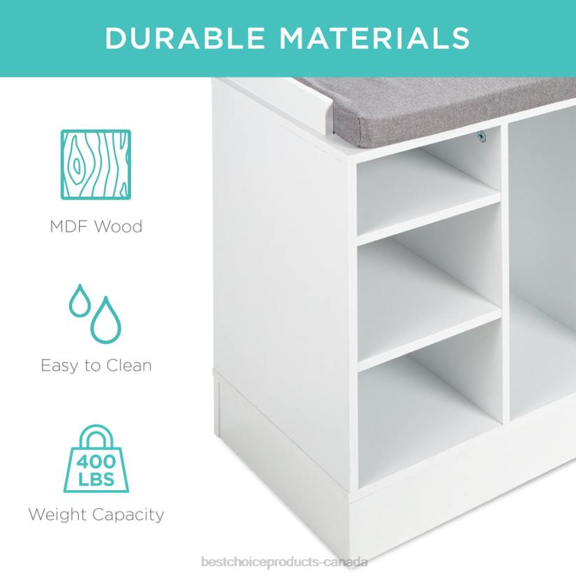 4LT21186 White Best Choice Products Shoe Storage Rack Bench w/ Padded Seat, 10 Cubbies