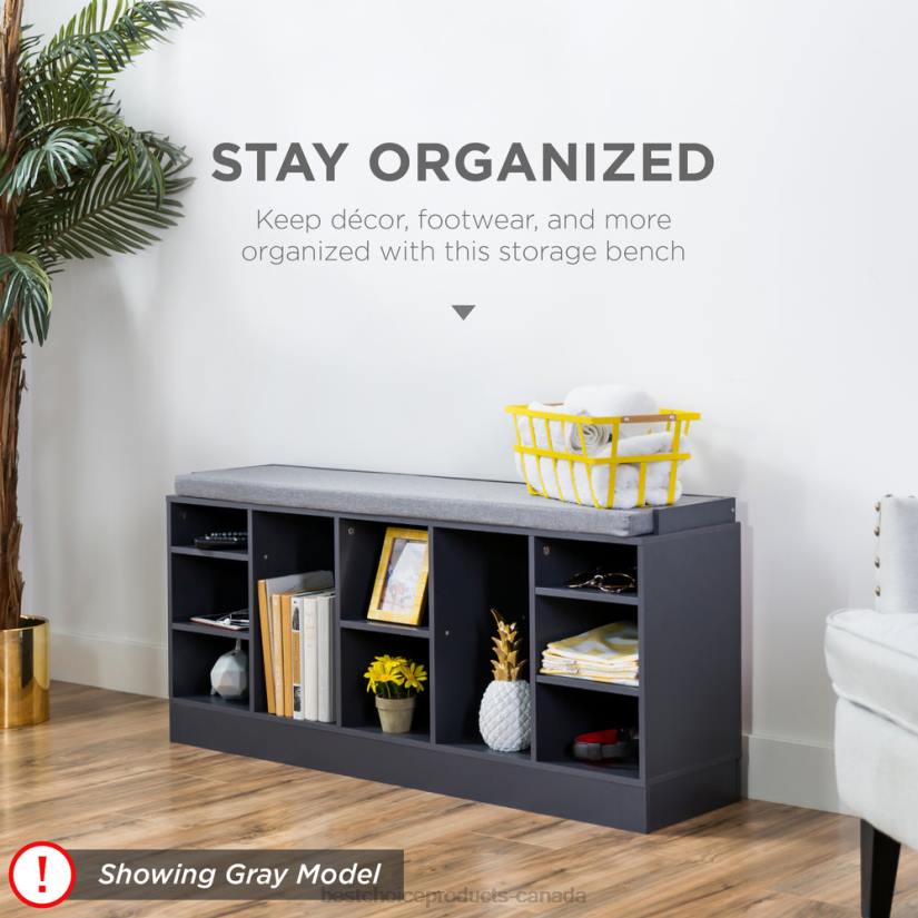 4LT21186 White Best Choice Products Shoe Storage Rack Bench w/ Padded Seat, 10 Cubbies