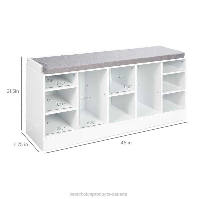 4LT21186 White Best Choice Products Shoe Storage Rack Bench w/ Padded Seat, 10 Cubbies