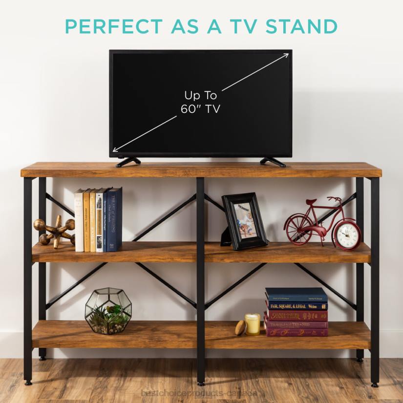 4LT2589 Brown Best Choice Products 3-Tier Industrial Hallway Console Table for Living Room, Entry Way