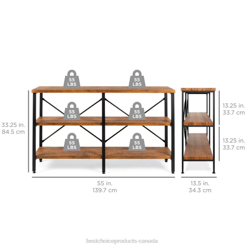 4LT2589 Brown Best Choice Products 3-Tier Industrial Hallway Console Table for Living Room, Entry Way