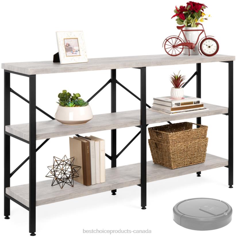 4LT2590 Gray Best Choice Products 3-Tier Industrial Hallway Console Table for Living Room, Entry Way