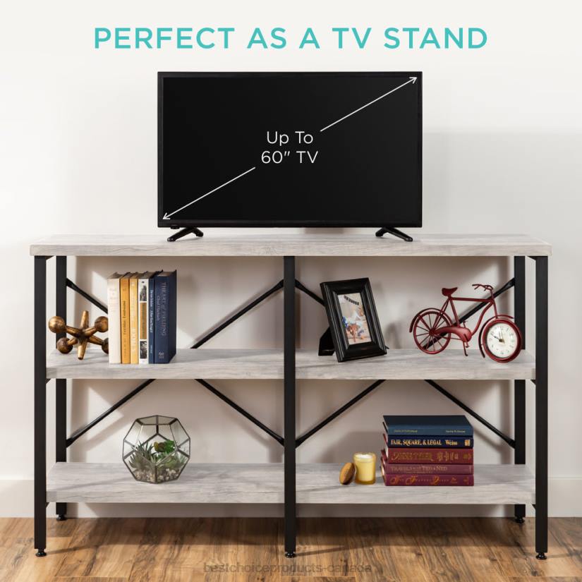 4LT2590 Gray Best Choice Products 3-Tier Industrial Hallway Console Table for Living Room, Entry Way