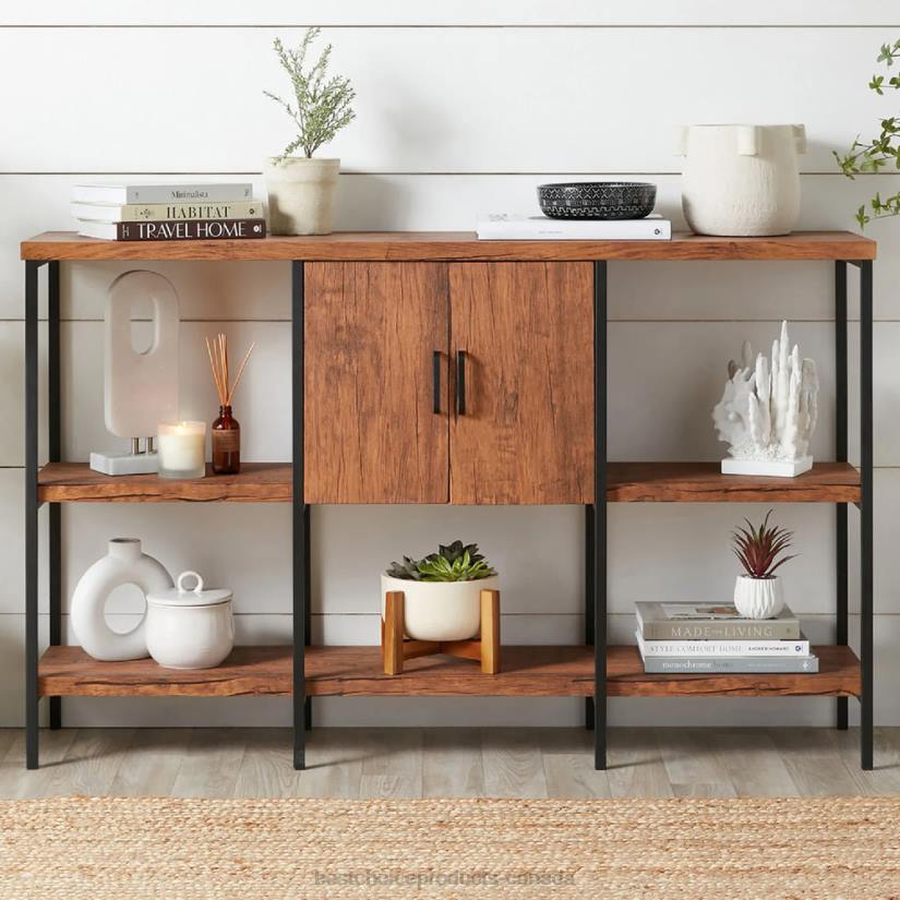 4LT2701 Brown Best Choice Products 3-Tier Shelf Console Table w/ Cabinet, Non-Scratching Feet