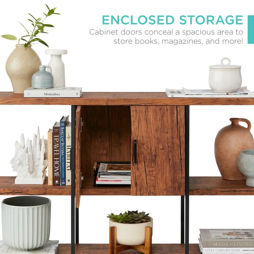 4LT2701 Brown Best Choice Products 3-Tier Shelf Console Table w/ Cabinet, Non-Scratching Feet