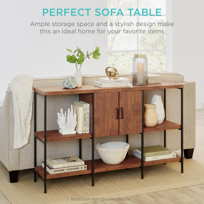 4LT2701 Brown Best Choice Products 3-Tier Shelf Console Table w/ Cabinet, Non-Scratching Feet