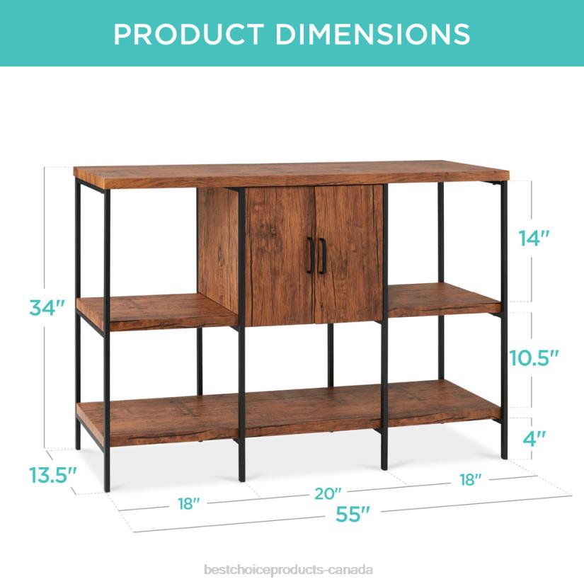 4LT2701 Brown Best Choice Products 3-Tier Shelf Console Table w/ Cabinet, Non-Scratching Feet